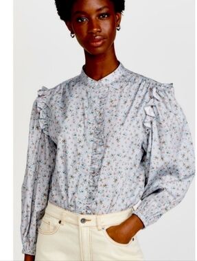 Something Navy Floral Ruffle Blouse Top Size XS Cottagecore Preppy